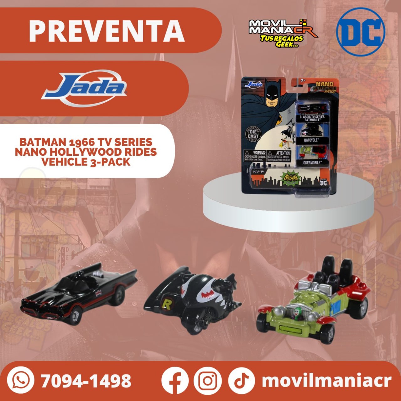 Preventa 3-Pack Carros Jada Toys Batman 1966 TV Series Nano Hollywood