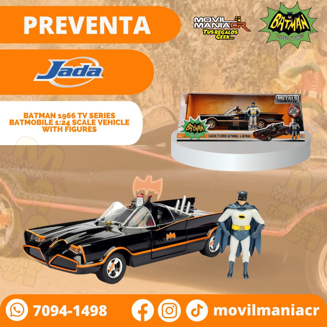 Preventa Carro Jada Toys Batman 1966 TV Series Batmobile Escala 124