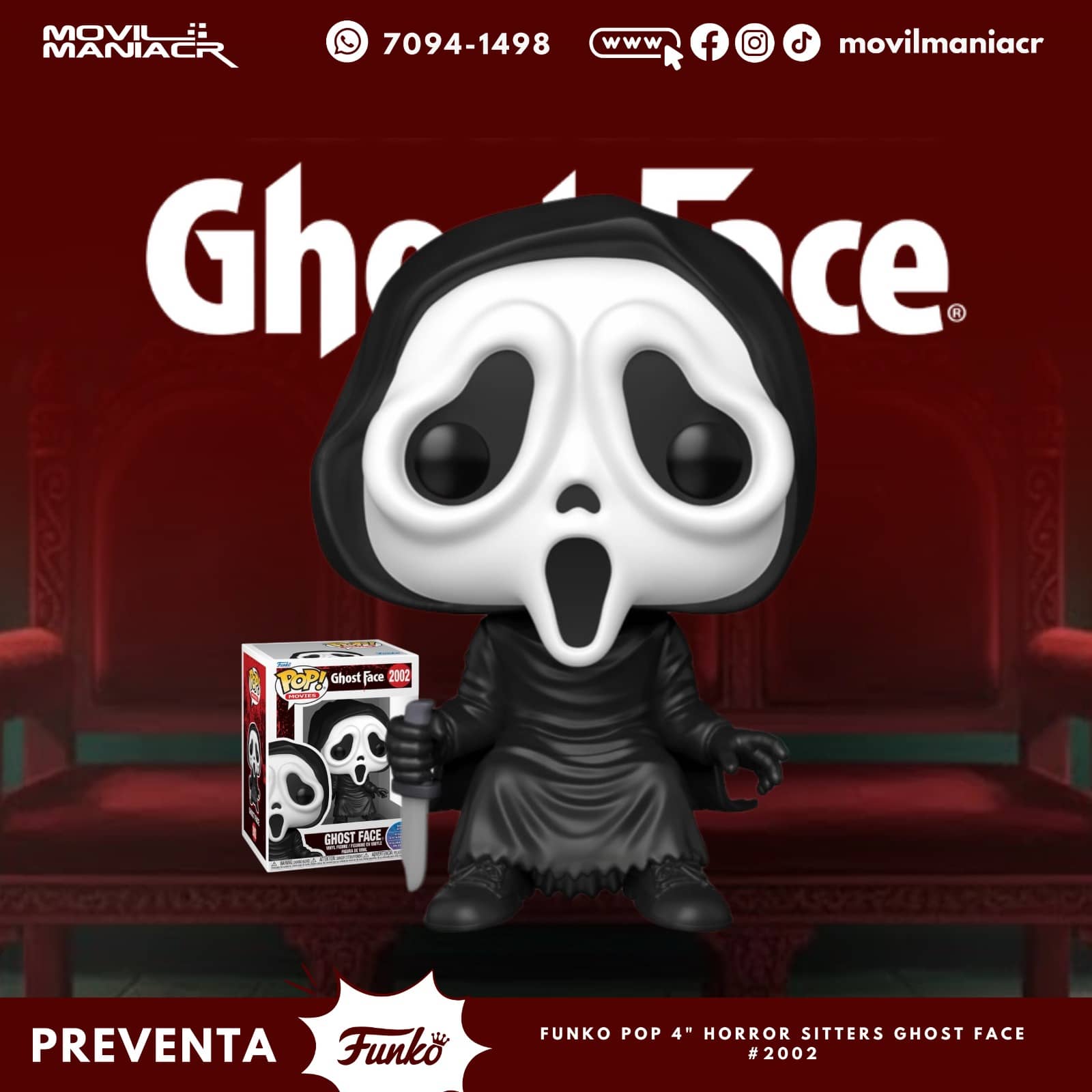 Funko Pop Ghost Face Sit #2002 - (Preventa) ¡Reserva Ahora! 1 Funko Pop Ghost Face Sit #2002 - (Preventa) ¡Reserva Ahora!