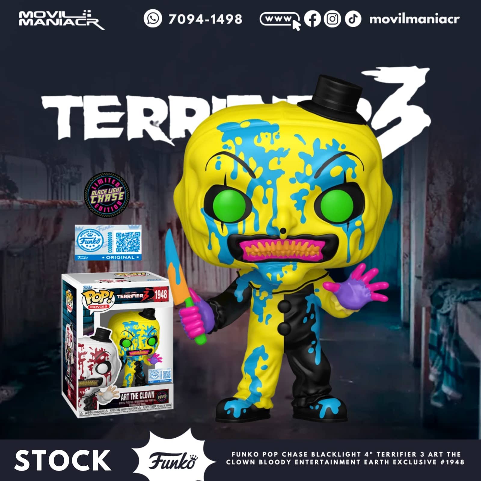 Funko Pop Terrifier 3 Art the Clown Bloody Chase Exclusivo #1948 - (Stock) ¡Disponible Ahora! 1 Funko Pop Terrifier 3 Art the Clown Bloody Chase Exclusivo #1948 - (Stock) ¡Disponible Ahora!