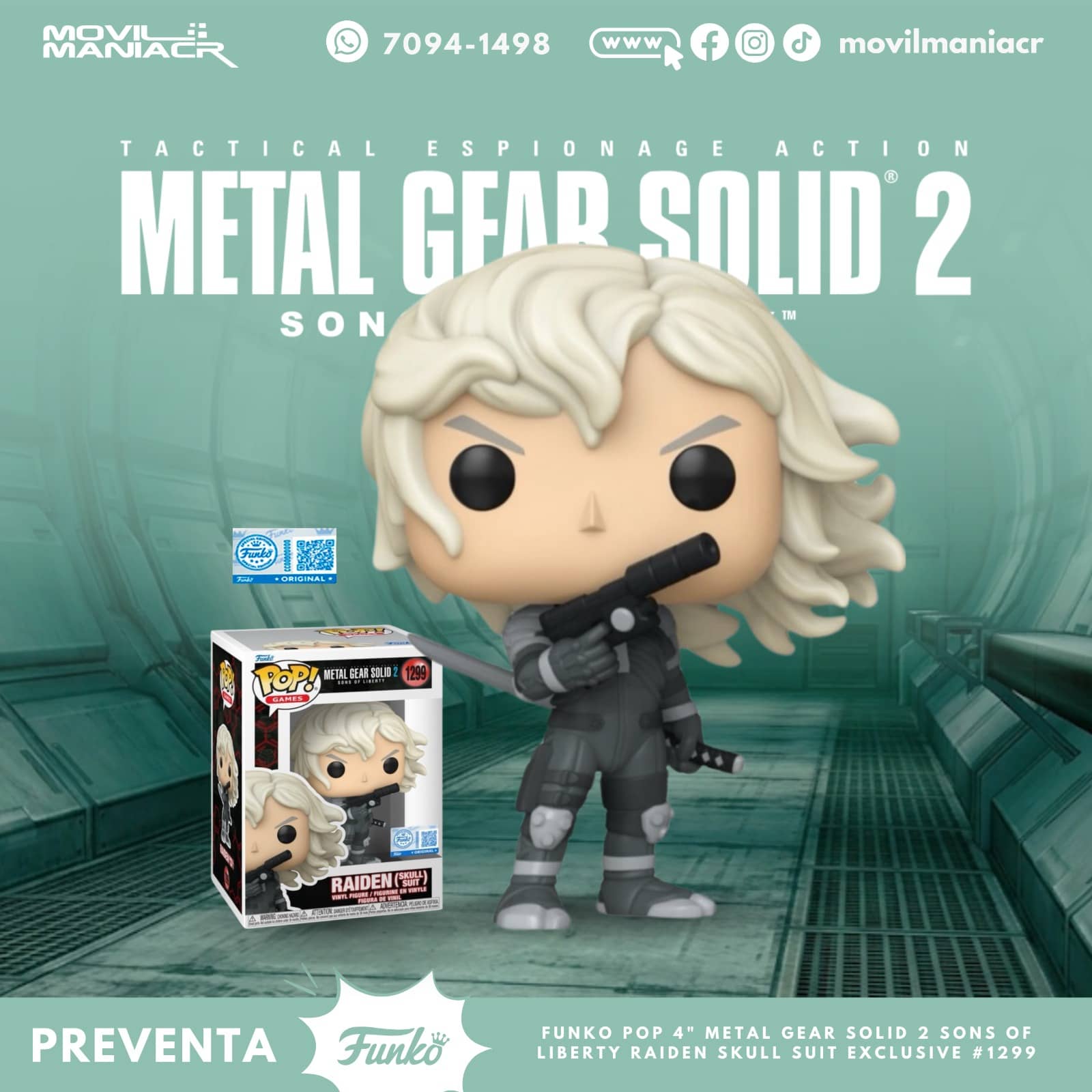 Funko Pop Metal Gear Solid 2: Raiden Exclusivo #1299 - (Preventa) ¡Reserva Ahora! 1 Funko Pop Metal Gear Solid 2 Raiden Exclusivo #1299 - (Preventa) ¡Reserva Ahora!