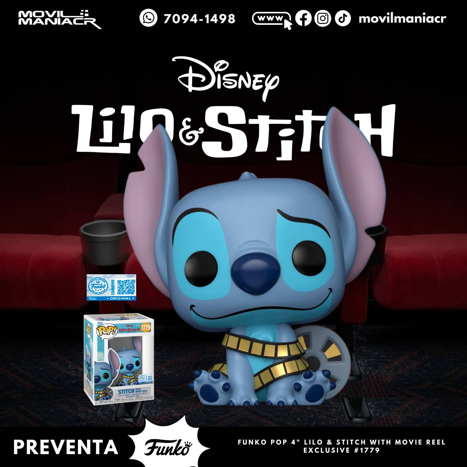 Funko Pop Lilo and Stitch Stitch w Movie Reel Exclusivo #1779 - (Preventa) ¡Reserva Ahora! 1 Funko Pop Lilo and Stitch Stitch w Movie Reel Exclusivo #1779 - (Preventa) ¡Reserva Ahora!