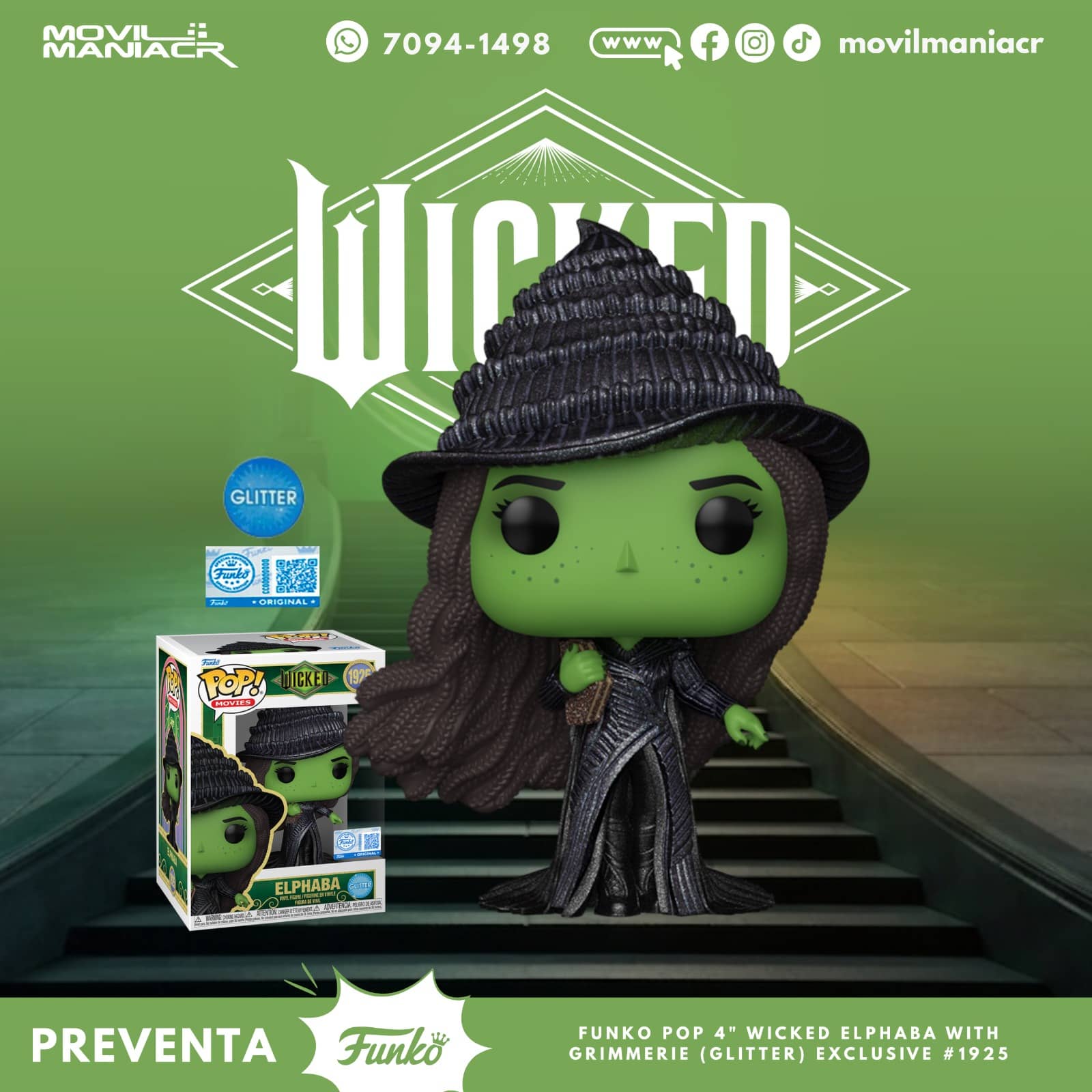 Funko Pop Wicked Elphaba(Glitter) Exclusivo #1925 - (Preventa) ¡Reserva Ahora! 1 Funko Pop Wicked Elphaba(Glitter) Exclusivo #1925 - (Preventa) ¡Reserva Ahora!