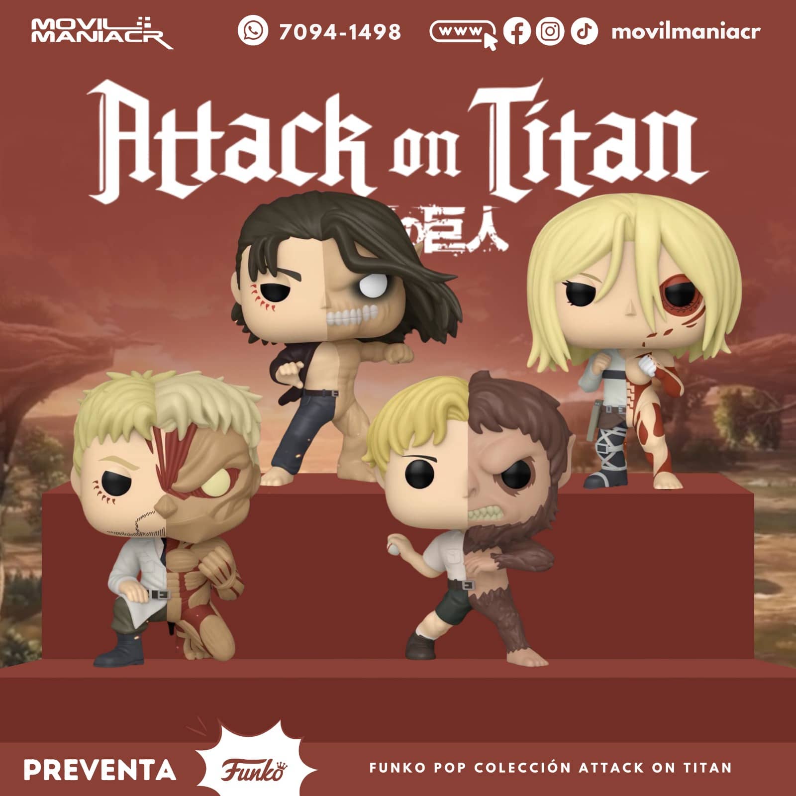 Colección 4 Funko Pop Attack on Titan Split - (Preventa) ¡Reserva Ahora! 1 Colección 4 Funko Pop Attack on Titan Split - (Preventa) ¡Reserva Ahora!