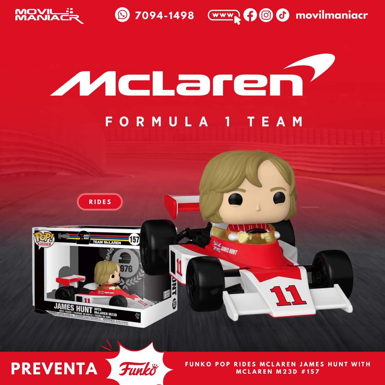 Funko Pop Formula 1 McLaren James Hunt Rides #157 - (Preventa) ¡Reserva Ahora! 1 Funko Pop Formula 1 McLaren James Hunt Rides #157 - (Preventa) ¡Reserva Ahora!
